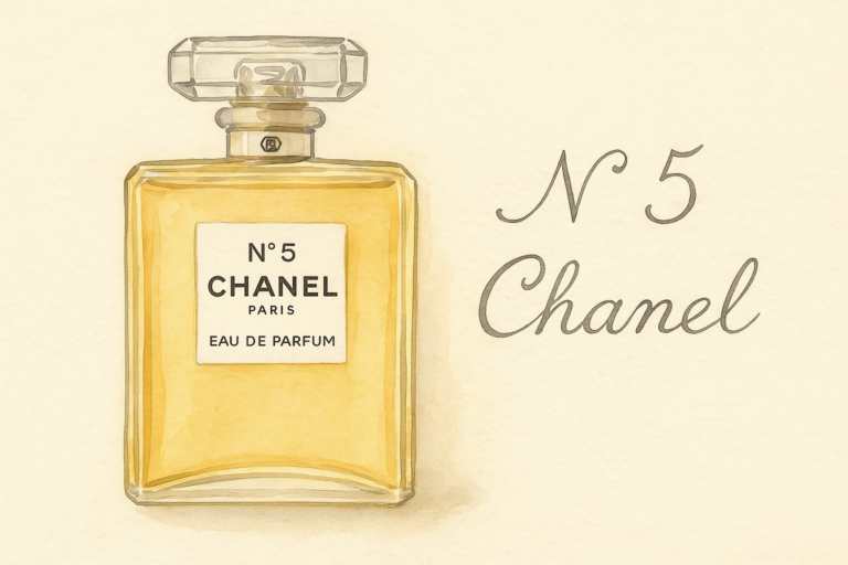 Illustration of Chanel No. 5 bottle – one of the most iconic timeless perfumes every sophisticated woman should own